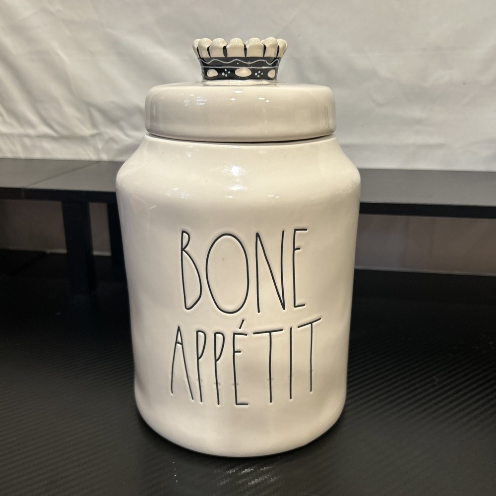 Rae Dunn Large Canister With Lid Bone Appetit Crown Finial